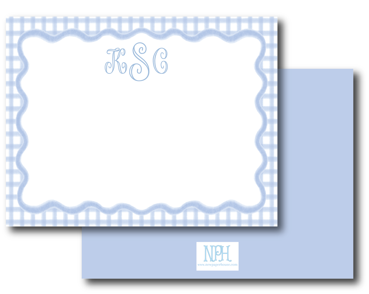 Gingham Blue Scallop Stationery Set