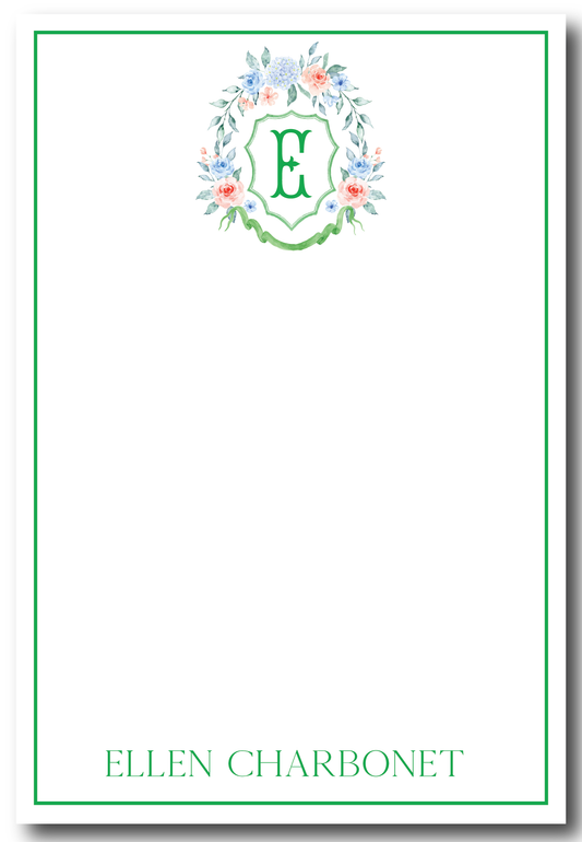 Green & Peach Floral Crest Notepad