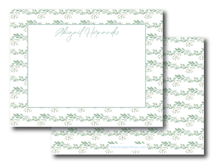 Green & White Flower Vines Stationery Set