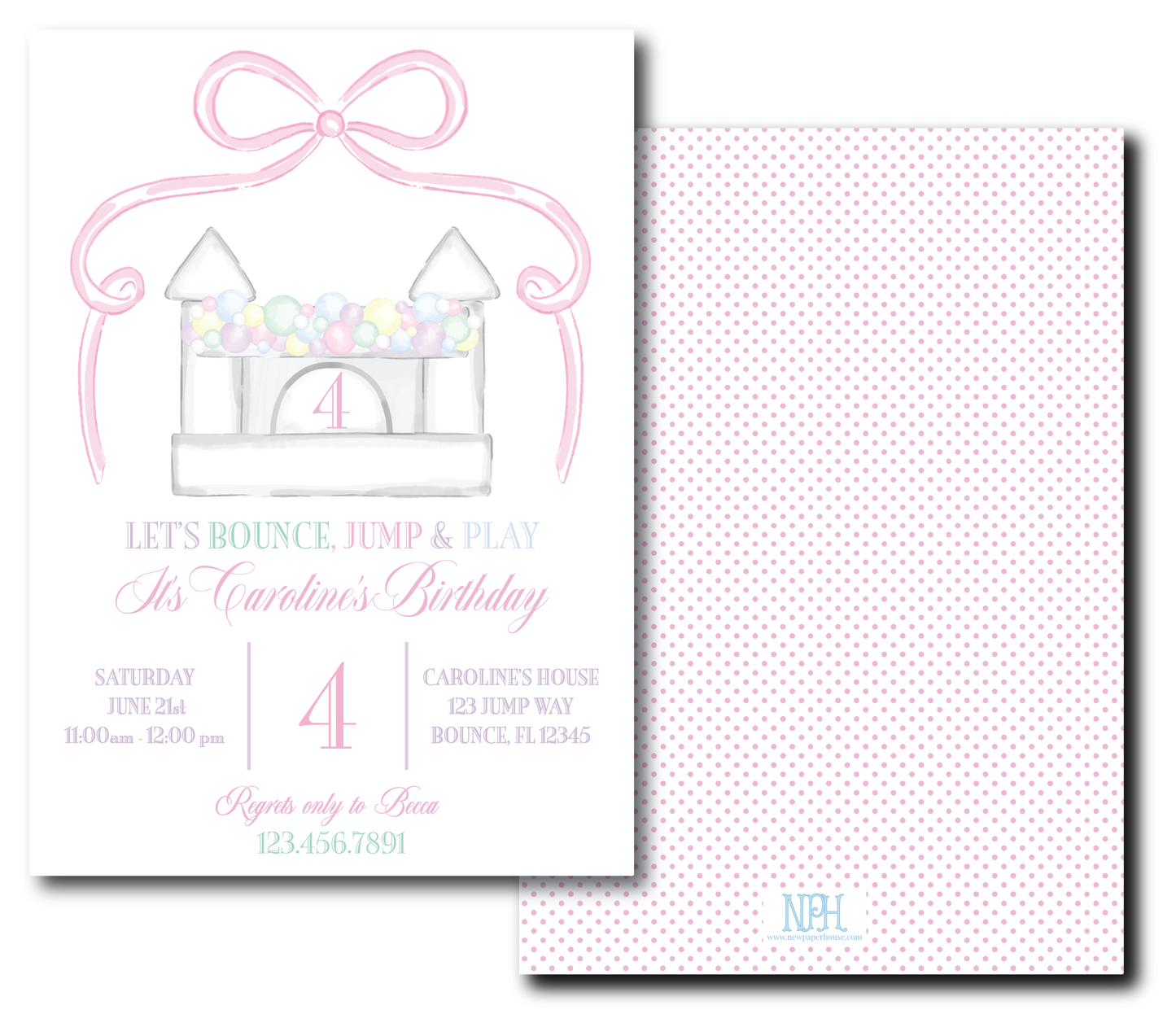 Bounce House Pink Birthday Invitation