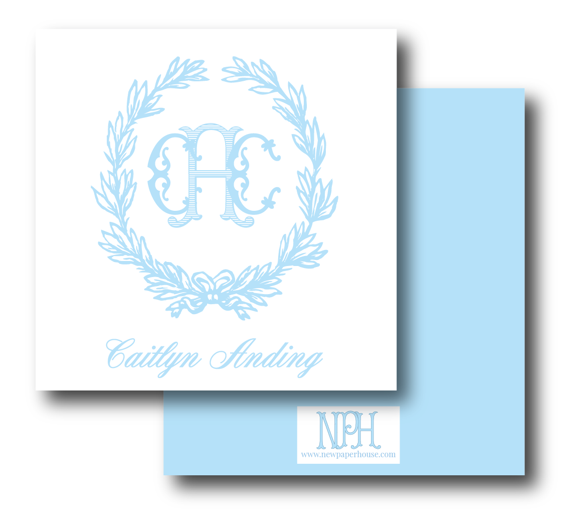 Leafy Wreath 3 Letter Monogram Enclosure Card- Customize Color