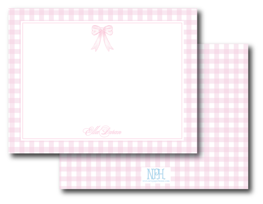 Pink Bow Gingham Stationery Set