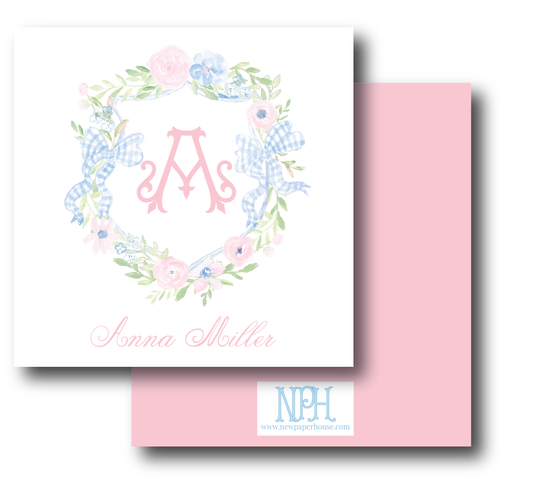 Pink & Blue Floral Wreath Enclosure Card