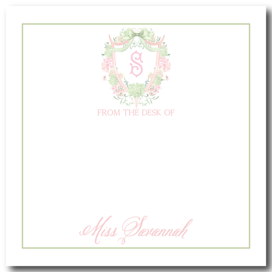 Pink & Green Floral Crest Notepad