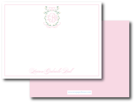 Pink, White, & Green Floral Crest Stationery Set