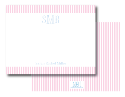 Stripes with Blue Watercolor Initials Stationery Set