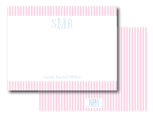 Stripes with Blue Watercolor Initials Stationery Set