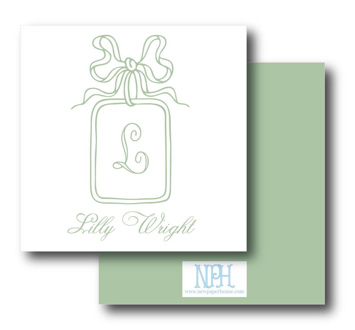 Square Frame with Bow Initial Enclosure Card- Customize Color