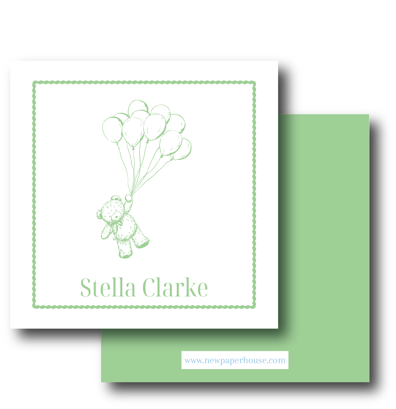 Teddy with Balloons Green Enclosure Card