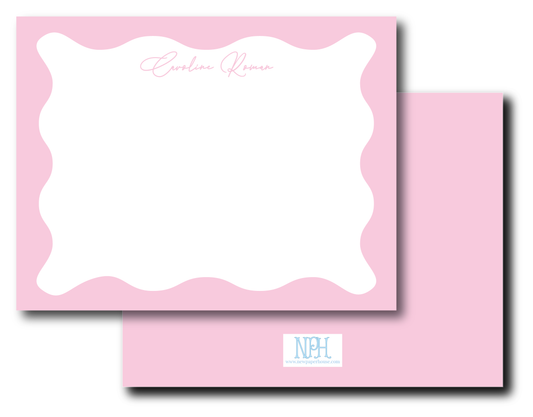 Wavy Frame Border Thick Pink Stationery Set- Customize Color & Font