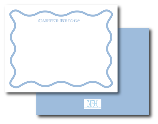 Wavy Frame Border Blue Stationery Set- Customize Color & Font