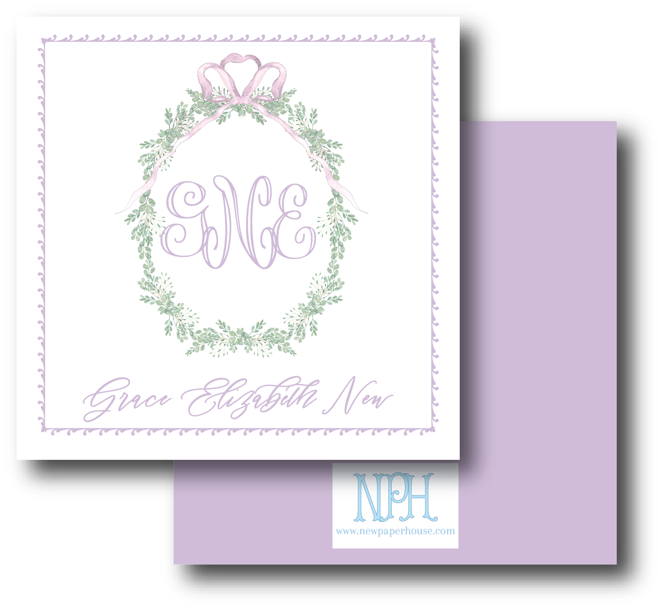 Lavender & Green Floral Crest Enclosure Card