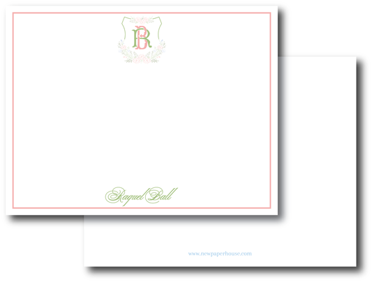 Pink Green & Blue Flower Crest Monogram Stationery Set